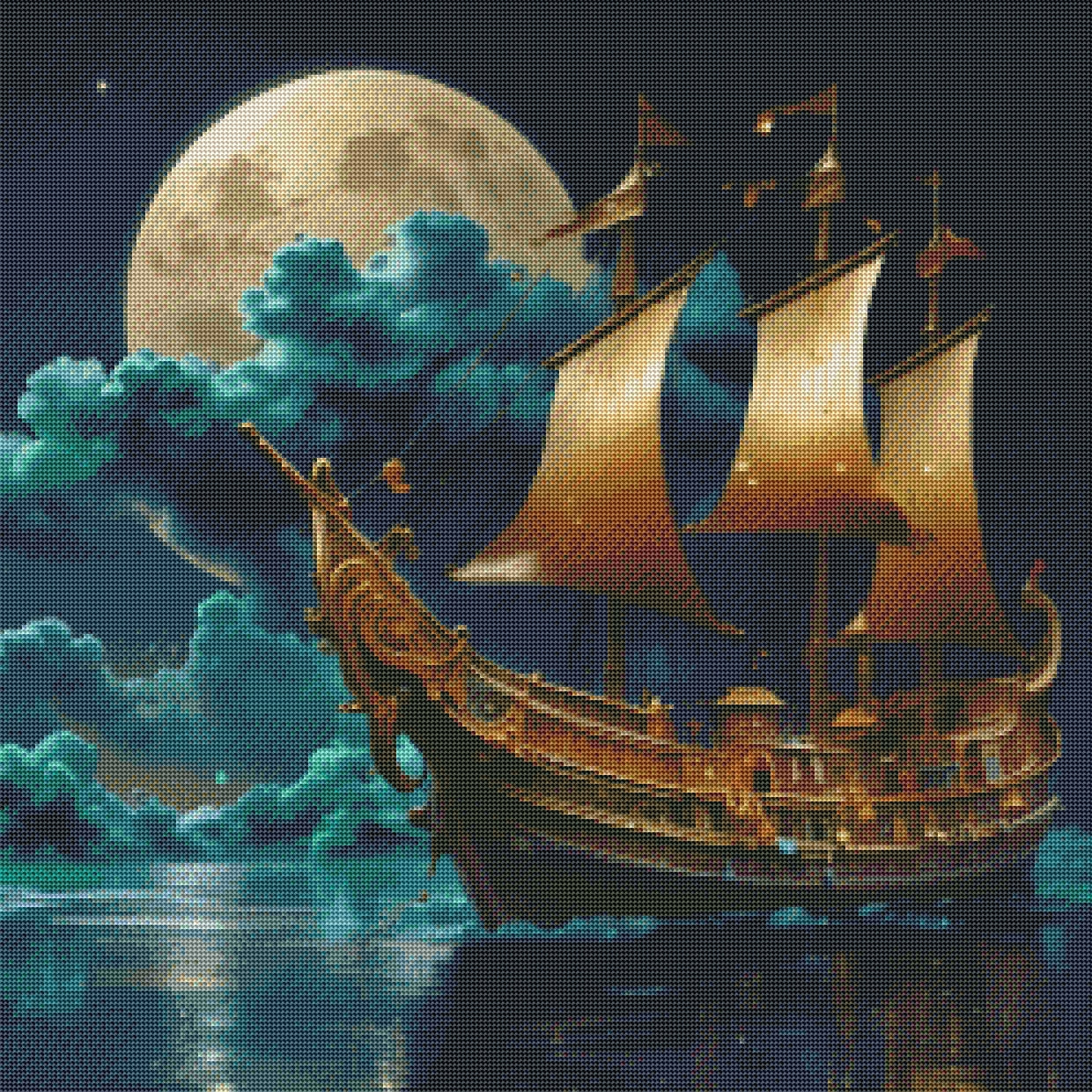 Gold Ship At Night by Cindy Emery