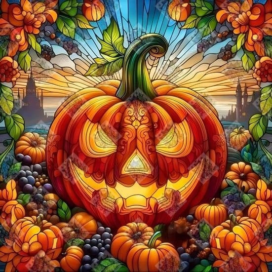 Stained Glass Pumpkin by M.E. Divine Arts (Last Chance! Retiring Beauties On Sale Now)