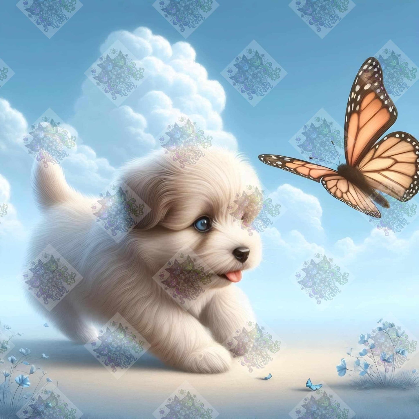 Puppy Chasing A Butterfly by Stellar Designz