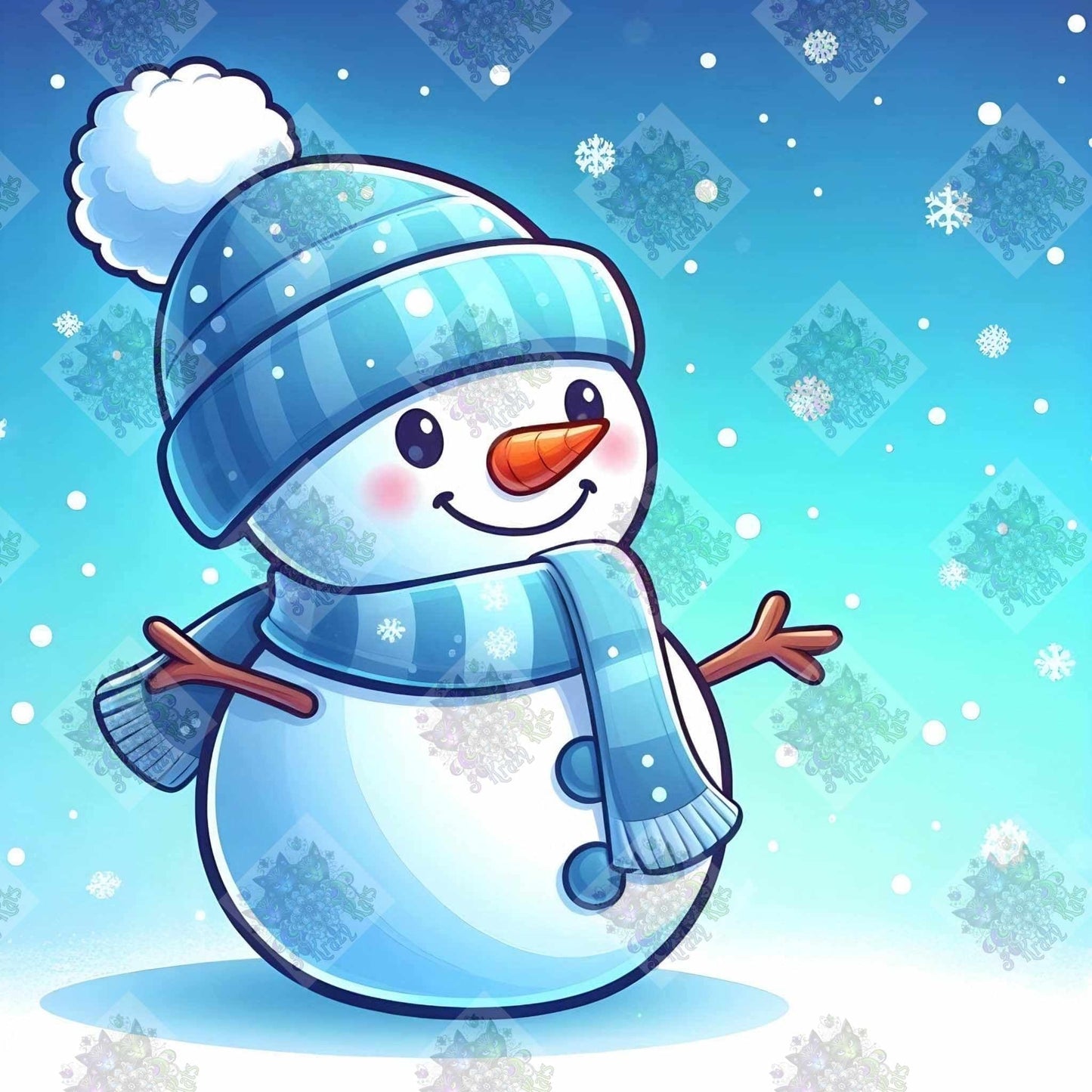 Snowman With A Blue Scarf by M.E. Divine Arts