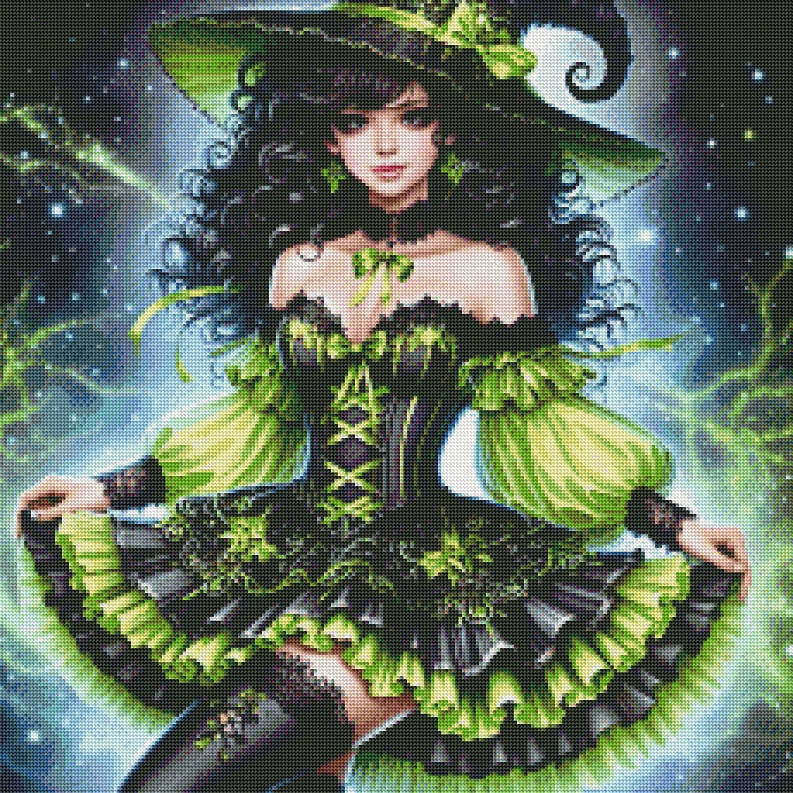 Neon Green Dressed Witch by Cindy Emery