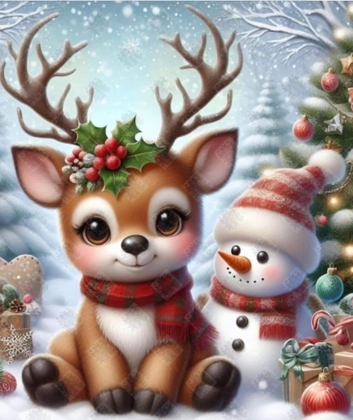 Baby Reindeer and A Snowman Friend by Theresa Raymer