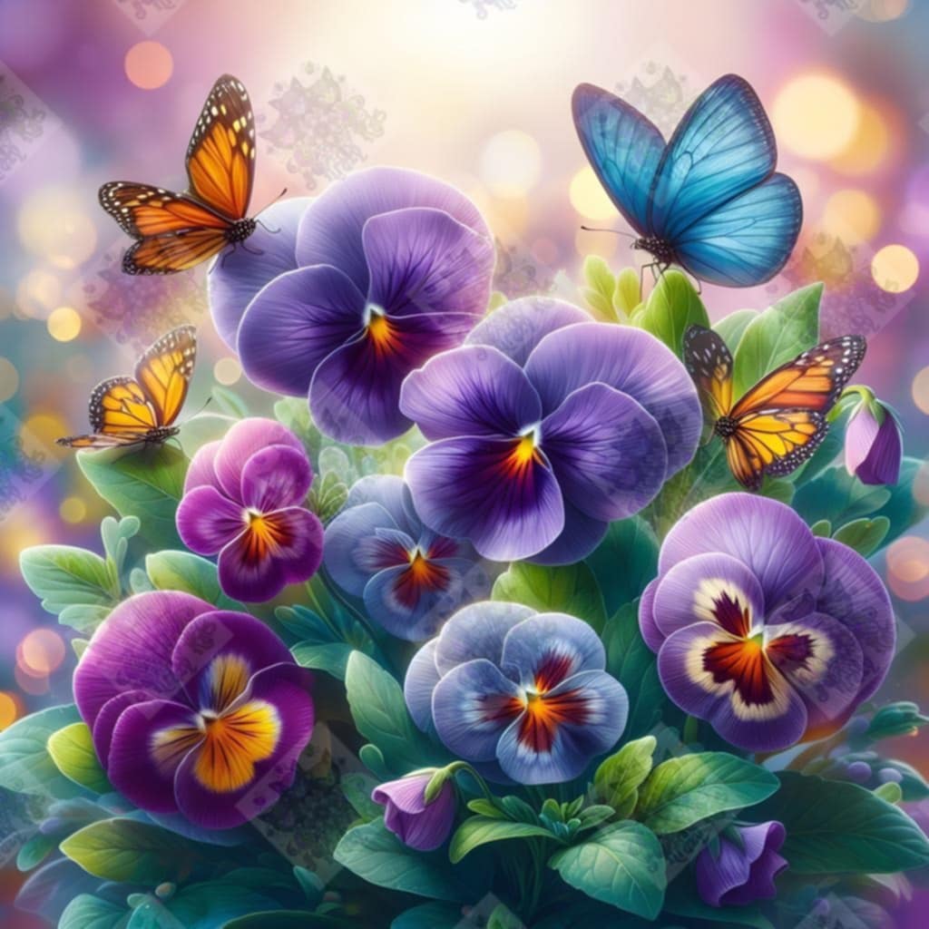 Butterflies and Pansies by M.E. Divine Arts