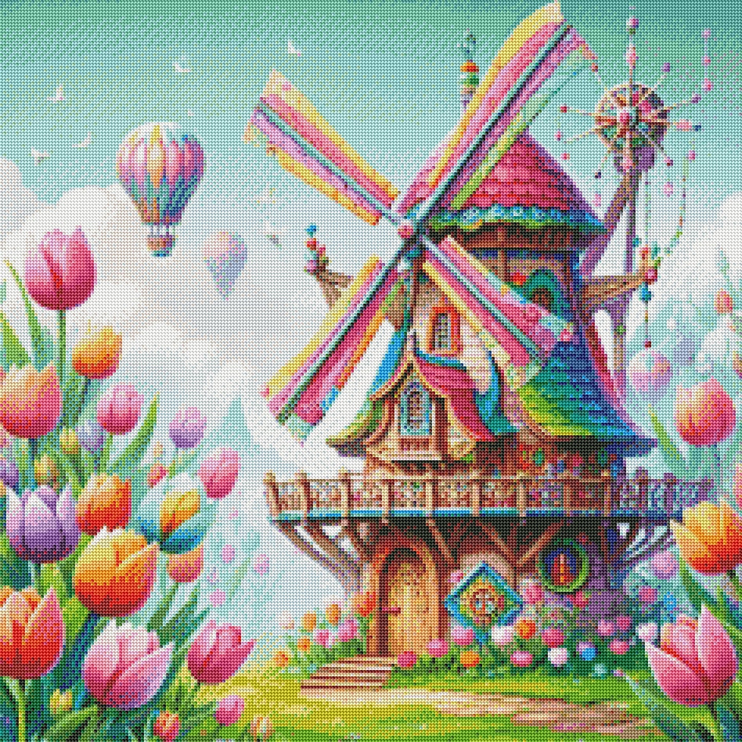 Windmill & Tulips by Cindy Emery
