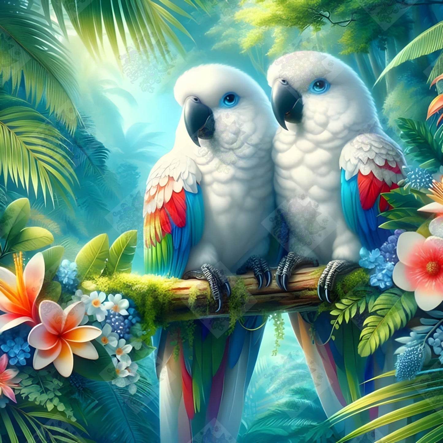 Pair Of White Parrots by Turtle Designz