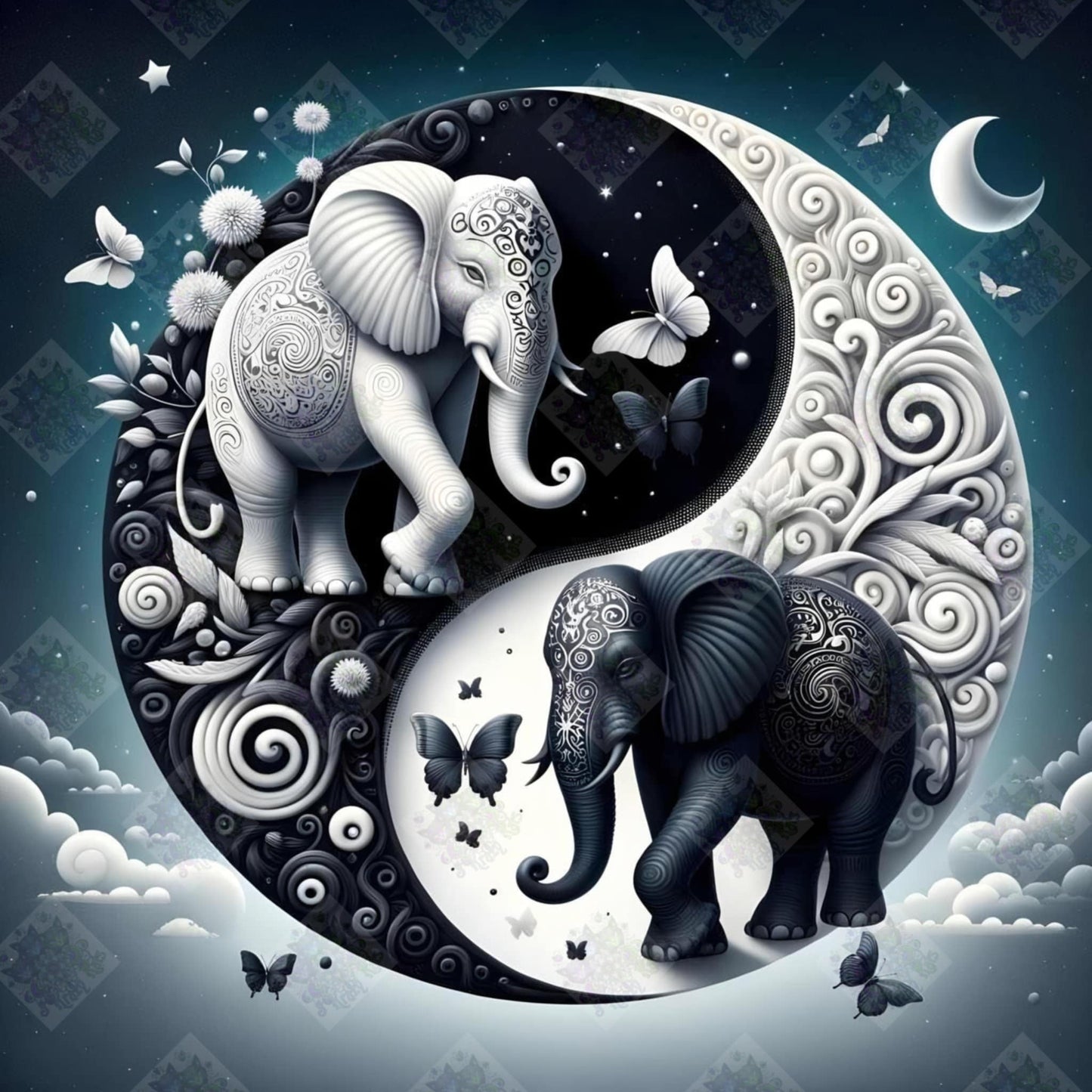 Ying and Yang Elephants by Stellar Designz