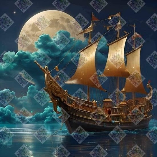 Gold Ship At Night by Cindy Emery