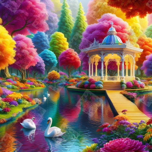 Pastel Swan Paradise Pavilion by M.E. Divine Arts